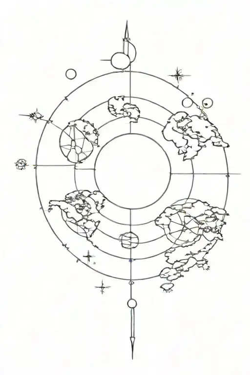 Moon Phases With A World Map And Compass