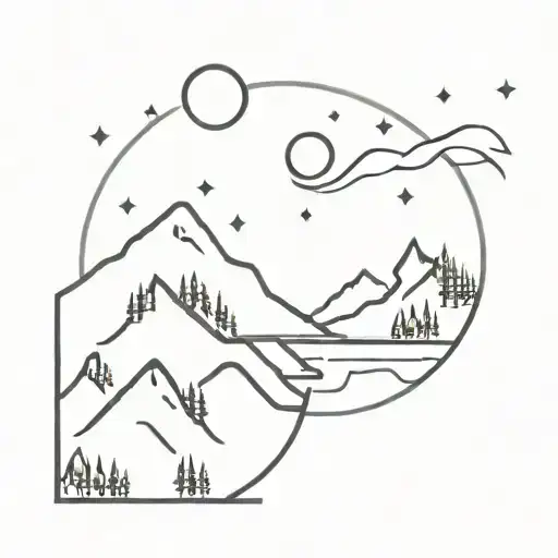 Moon And Stars And Mountains And Forest And River