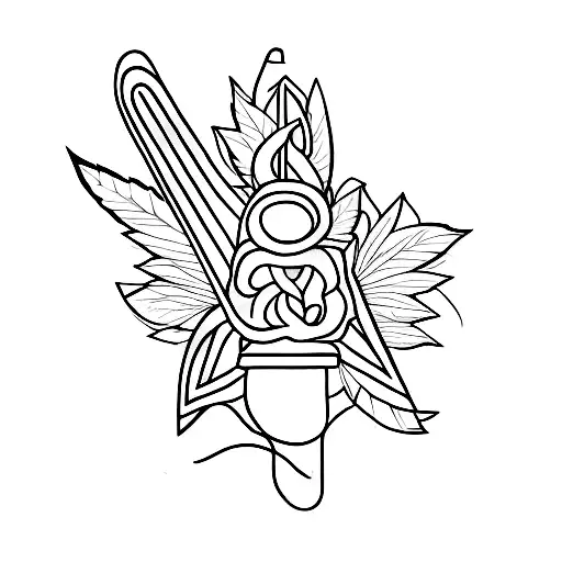 A Minimalist Tattoo Of A Guitar With Reggae Colors And Marijuana Leaves Intertwined