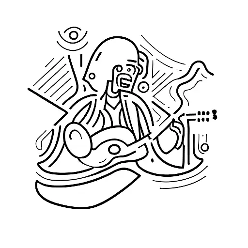 A Minimalist Tattoo Of A Reggae Musician Playing A Guitar While Smoking A Joint