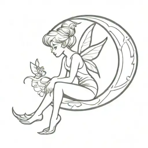 Tinkerbell Sitting In A Crescent Moon