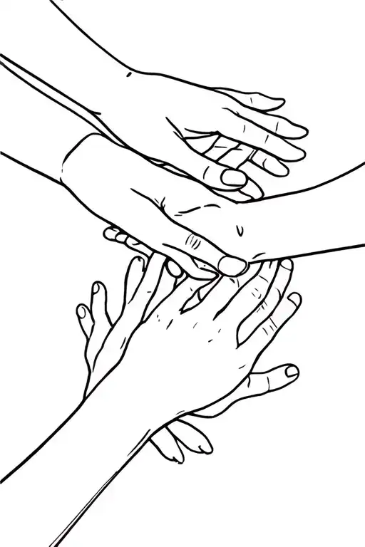 Hands Of 3 Children Grabbing Adult Hand
