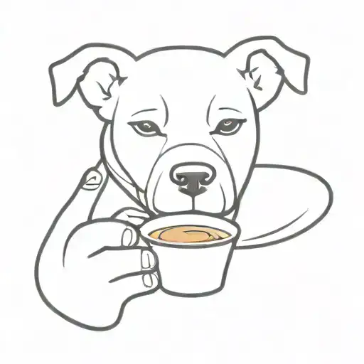 A Minimalist Outline Of A Dog With A Coffee Cup In Its Paw