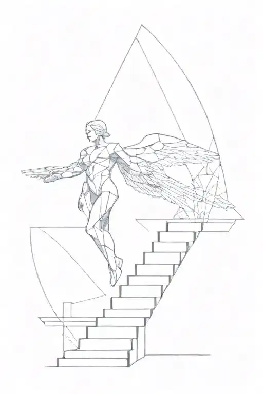 Geometric Arch Angel Michael With Time And Dna Stairs With Someone Walking Up It