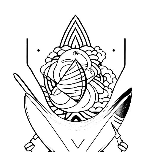 A Creative Tattoo Design Of A Skateboard With Surfboard Fins To Represent Your Love For Both Sports