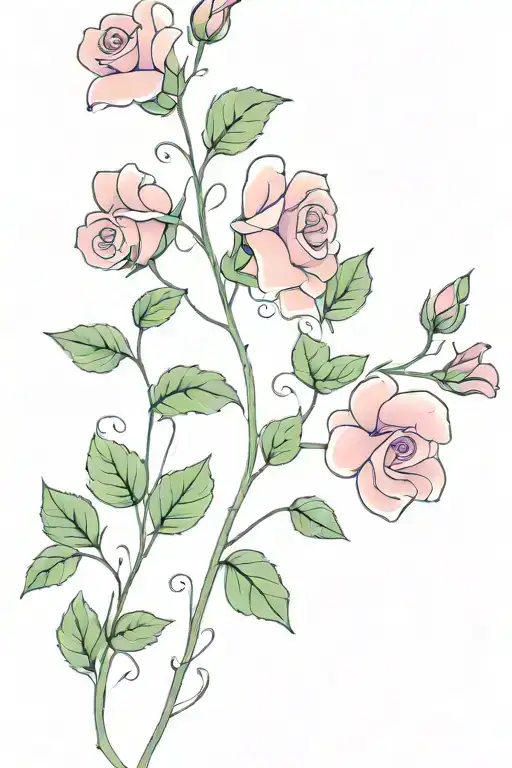 Vine With 5 Purple Violets And One Pink Rose Blooming