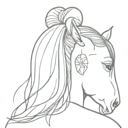 Girls Head With Bun Hair Close To Arabian Horse