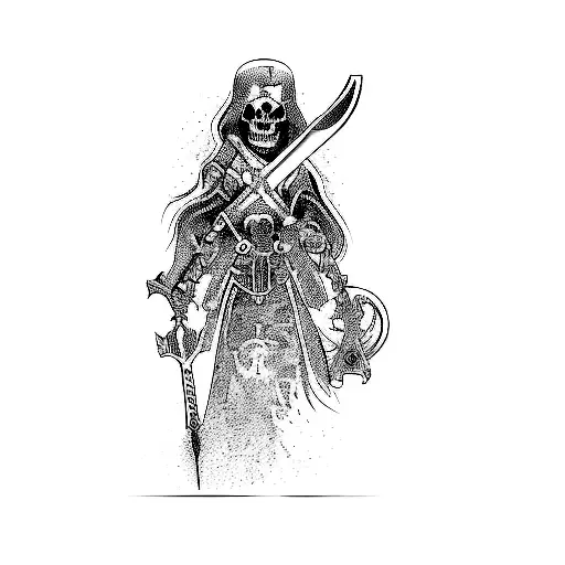 A Woman With A Sword And Skulls