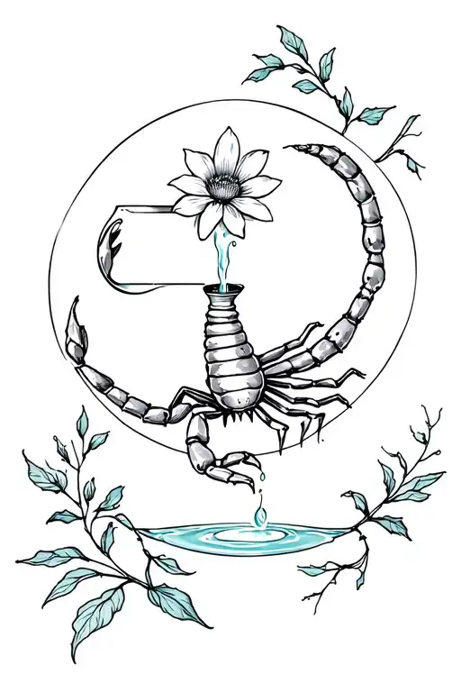 Scorpion With The Body Of A Flower And A Cup In Its Claw Pouring Water Into A Crescent Moon