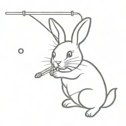 Fine Line Bunny With A Fishing Rod