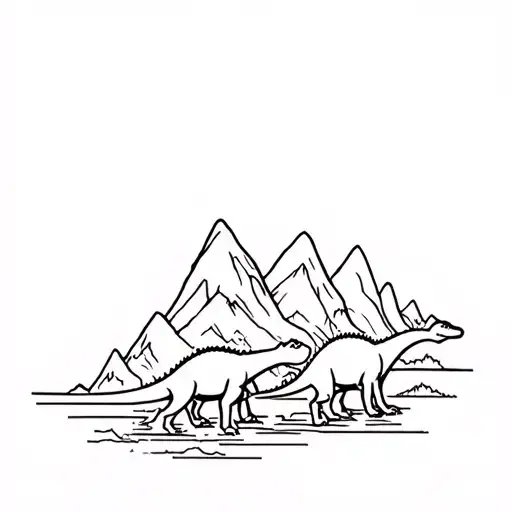 Dinosaurs With Mountain Lanscape