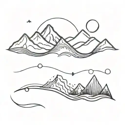 Waves And Mountain With Sunset