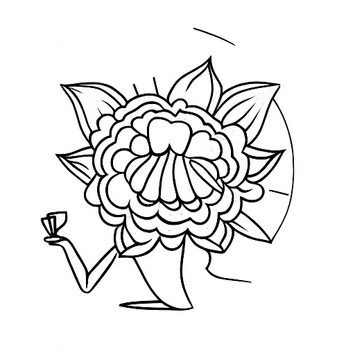 A Minimalist Tattoo Of A Wallflower Wearing Stylish Clothes And Holding A Coffee Cup