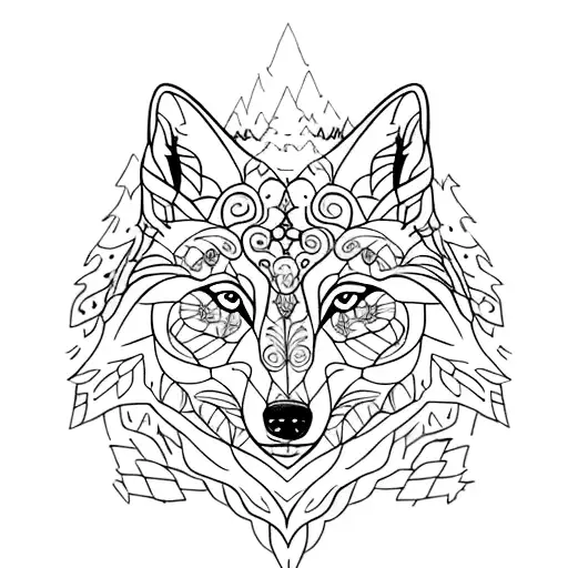 An Intricate Watercolor Design Featuring A Pack Of Wolves In A Mystical Forest