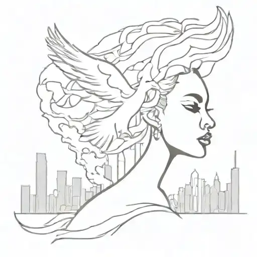 Africa Woman Pheonix Rising From The Demolished Chicago Skyline