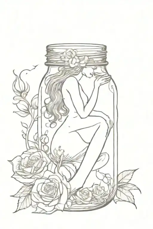 Headless Mermaid Holding Mason Jar And Roses In Moonlight