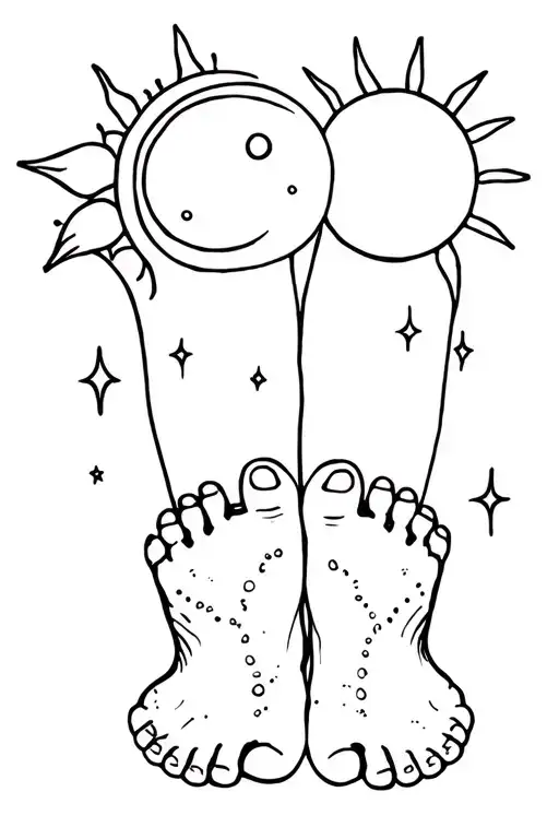 Children's Feet With A Moon And Sun