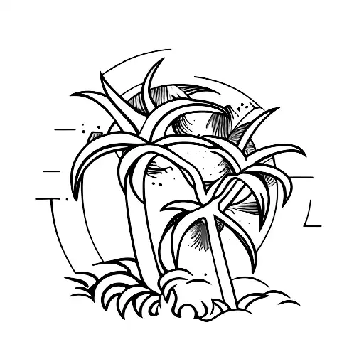 Waves With Sun And Coconut Tree And Coconuts