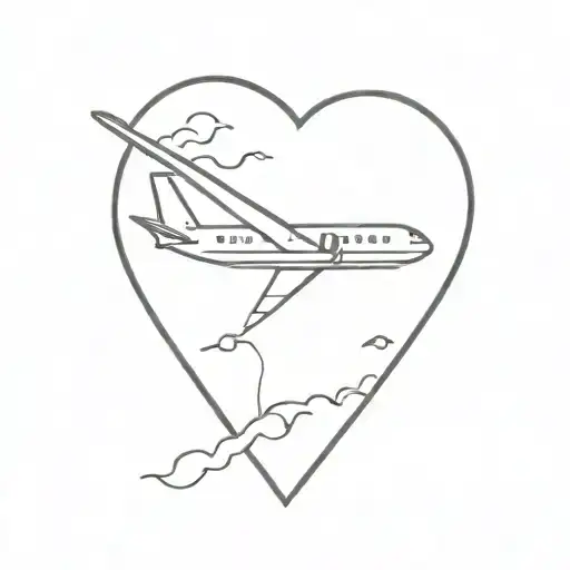 Airplane Outline With A Heart