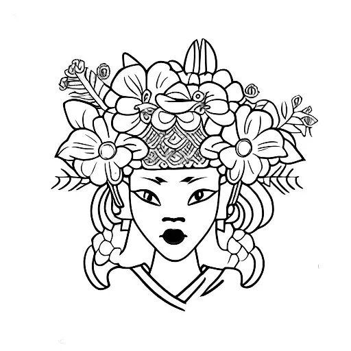 Black Female Samurai With Flowers