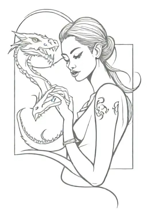 Moon Girl And Dragon Tattoo Design Featuring