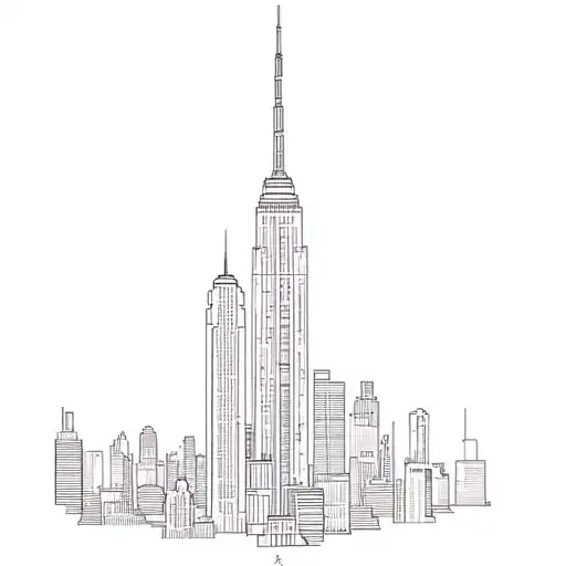 Fine Line Geometric Tattoo Of The Empire State Next To The Taipei 101 Next To The Tokyo Tower