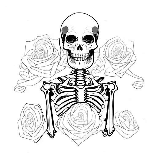 Standing Skeleton Holding Dead Flowers