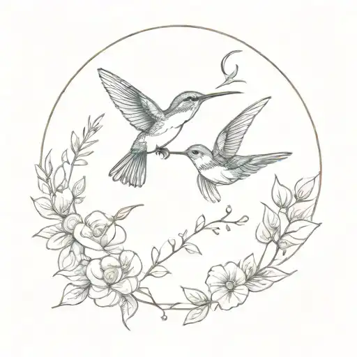 Floral Wreath With 3 Hummingbirds