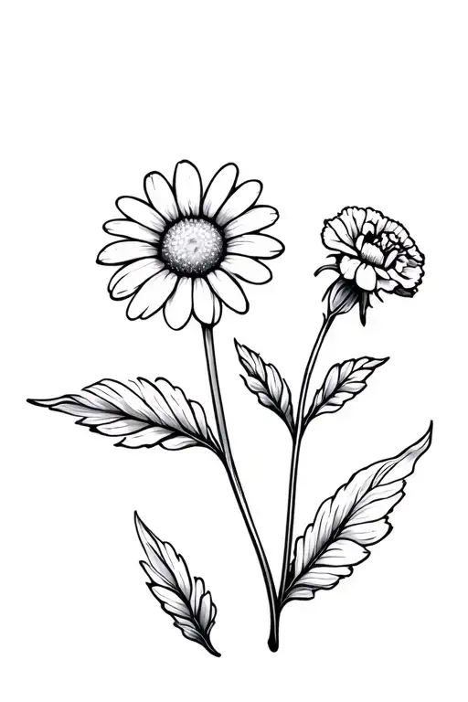 1 Daisy And 1 Carnation Together Connected Or Twisted Together Stems