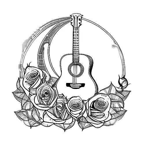 An Acoustic Guitar And Roses