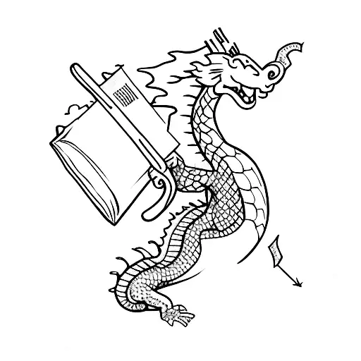 Sword With Books And Tiny Dragon