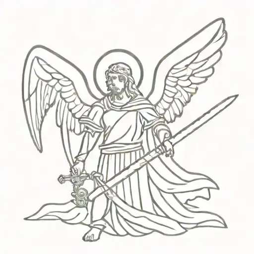 Saint Michael The Angel With Sword And Christian Cross