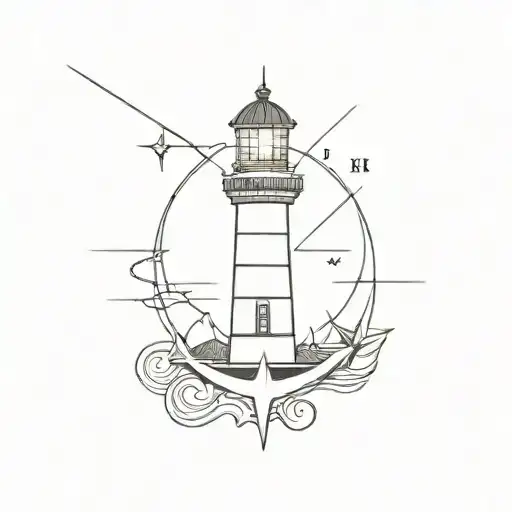 A Lighthouse Mixed With An Anchor And A Compass Rose