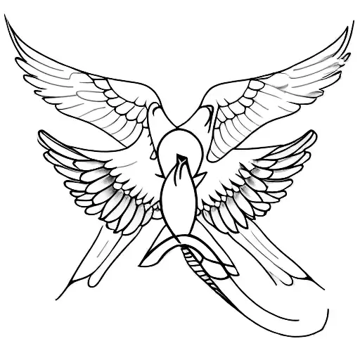 A Minimalist Tattoo Of A Swallows And Word 'B'