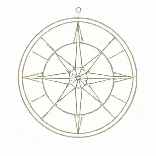 A Minimalist Tattoo Of A Compass Rose With A Motorcycle Wheel As The Center Point
