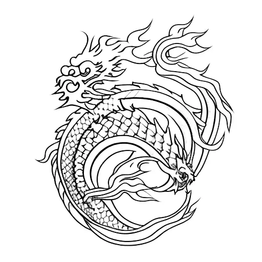 Japanese Dragon With Cherry Blossoms No Shading