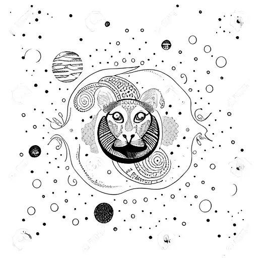 An Abstract Representation Of The Moon And Animals In A Dotwork Style