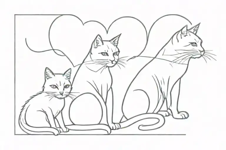 Heartbeat Line Forming 3 Cats Sitting In A Line