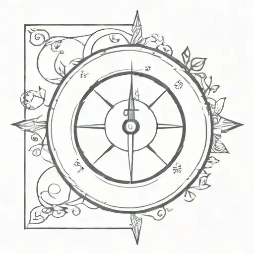 A Minimalist Tattoo Of A Guide Translator's Compass With Musical Notes And Floral Accents