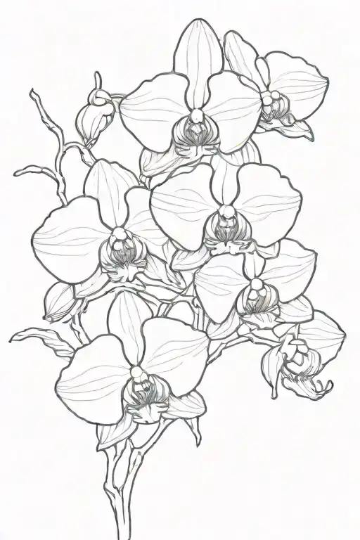 2 Orchid Flowers Simple Outline