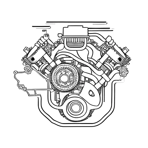 A Minimalist Tattoo Of A Pc Motherboard With Intricate Car Engine Details Intertwined