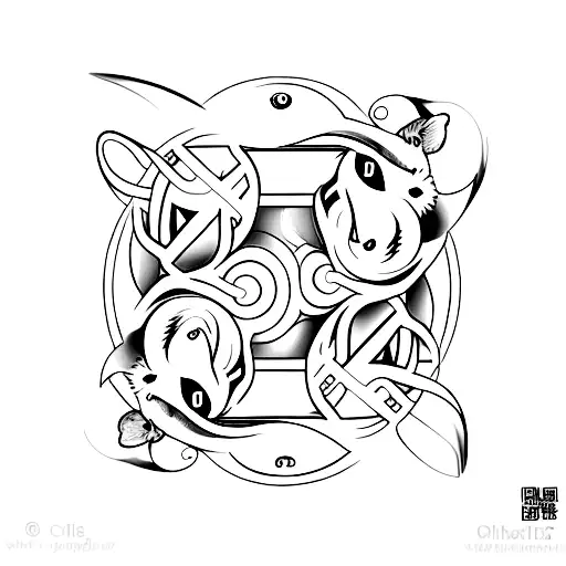 A Minimalist Design Of Two Cats Curled Up Together In A Yin-yang Symbol