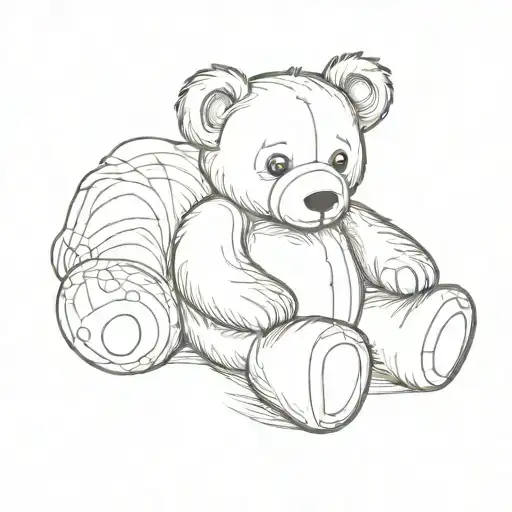 Teddy Bear Sitting Linework 45 Degree Angle