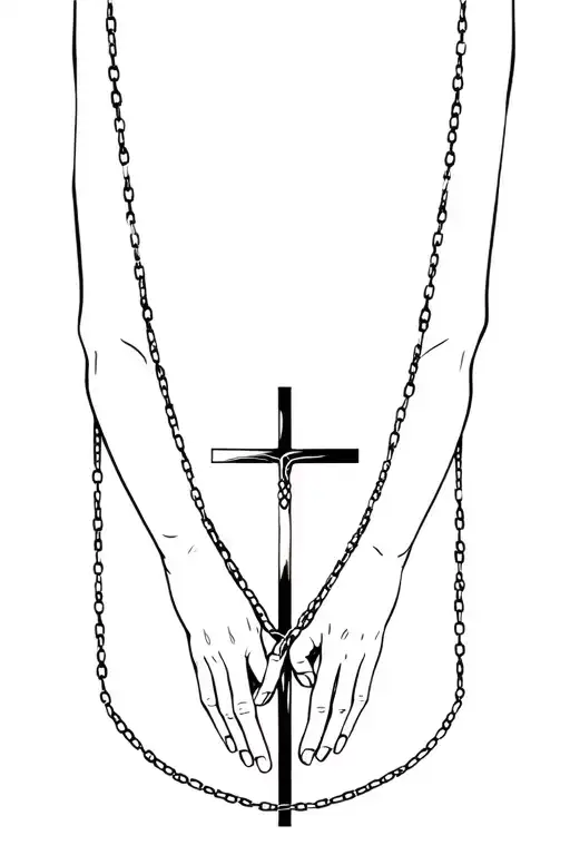 Cross Hands With A Cross Chain Hanging