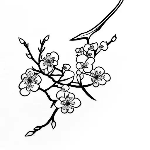 Cherry Blossom Branch Sword With Antlers As Hilt
