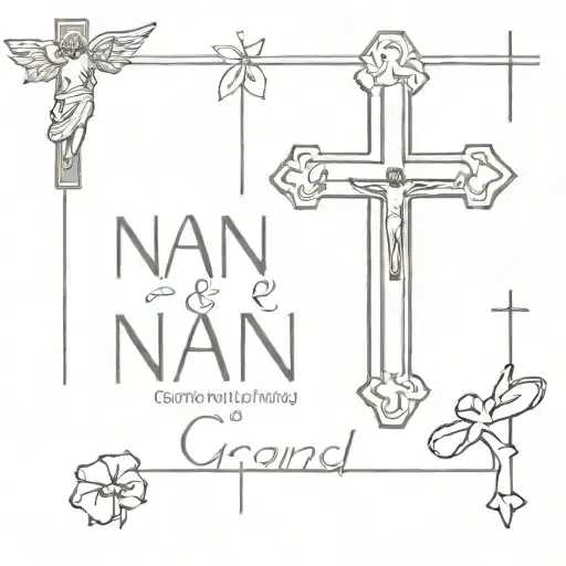Nan And Grandad New Roman Font Over Crucifix With Wings