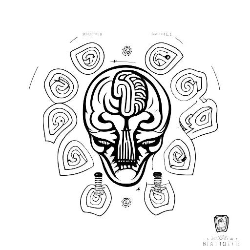 A Tattoo Design Featuring Brain With A Dark Theme Highlighting Logical Thinking