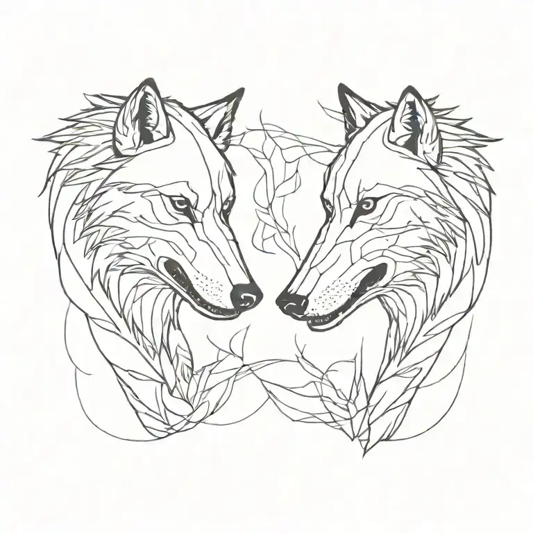 Side Profile Of Two Wolves Snarling At Eachother Face To Face