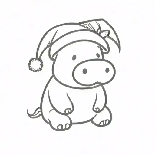 Baby Carton Hippo With Christmas Hat Sitting Alone