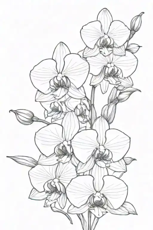 2 Orchid Flowers Simple Outline